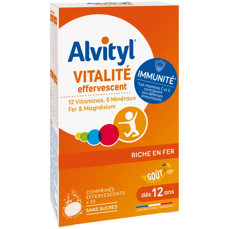 Alvityl Vitalité Effervescent Goût Orange 30 comprimés