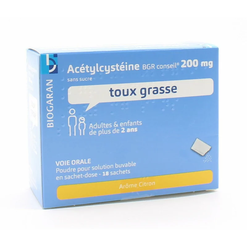 Biogaran Acétylcystéine 200mg Toux Grasse Arôme Citron 18 sachets