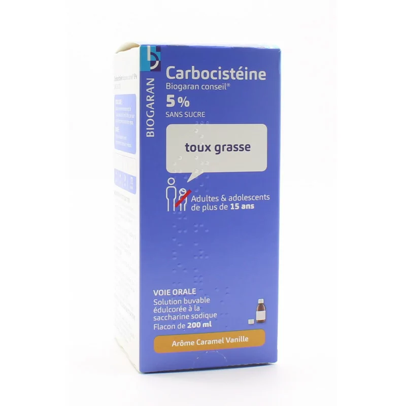 Biogaran Carbocistéine 5% Sans Sucre Toux Grasse 200ml