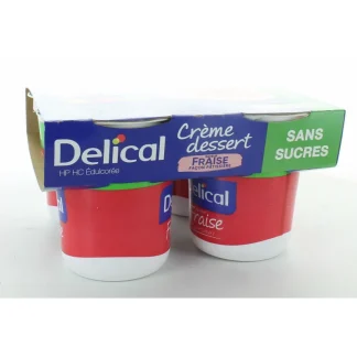 Delical Crème Dessert HP HC Edulcorée Saveur Fraise Façon Pâtissière Sans Sucre 4X200g