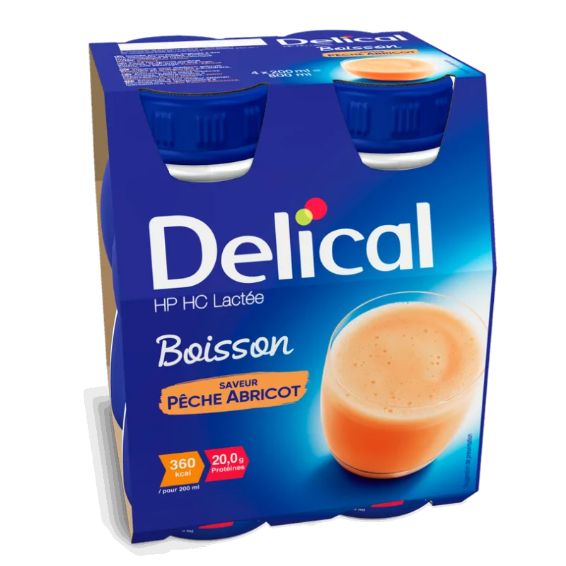 Delical HP HC Lactée Boisson Saveur Pêche Abricot 4X200ml