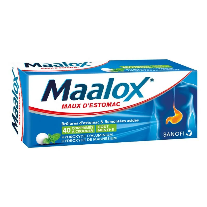 Maalox Maux d'Estomac Menthe sans sucre 40 comprimés