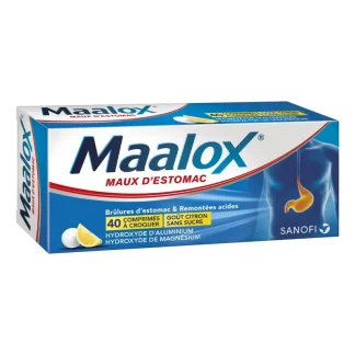 Maalox Maux d'Estomac Citron sans sucre 40 comprimés