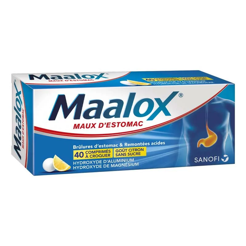 Maalox Maux d'Estomac Citron sans sucre 40 comprimés