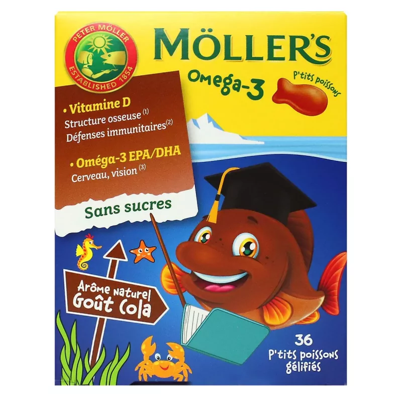 Moller's Omega-3 sans sucres Goût Cola 36 p'tits poissons gélifiés