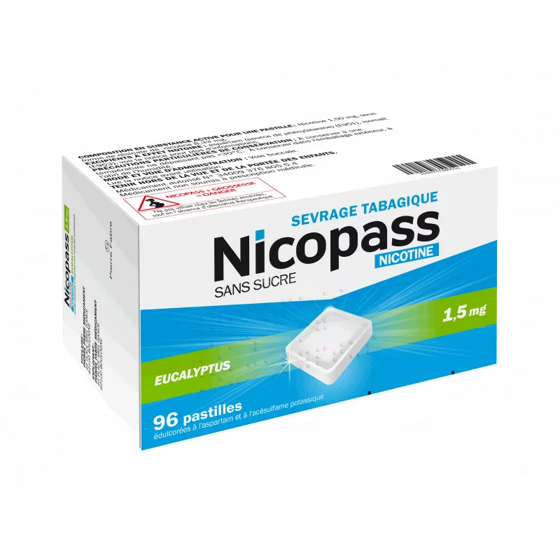 Nicopass 1,5 mg Eucalyptus sans sucre 96 pastilles