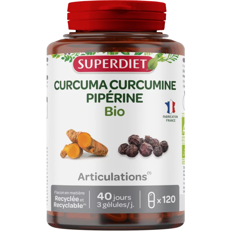 Superdiet Curcuma Curcumine Pipérine Bio 120 gélules