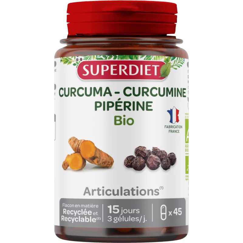 Superdiet Curcuma Curcumine Pipérine Bio 45 gélules