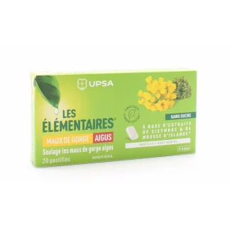 UPSA Les Élémentaires Maux de Gorge Aigus Pastilles Sans Sucre X20