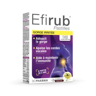 Efirub 30 Pastilles Gorge irritée Les 3 Chênes