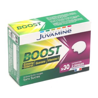 Juvamine Boost Сибирский женьшень, гуарана, витамин С в жевательных таблетках